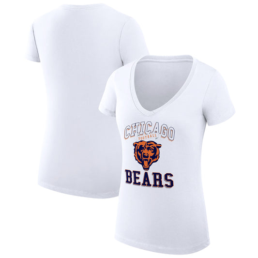 Women's G-III 4Her by Carl Banks White Chicago Bears Team Logo Graphic Fitted V-Neck T-Shirt