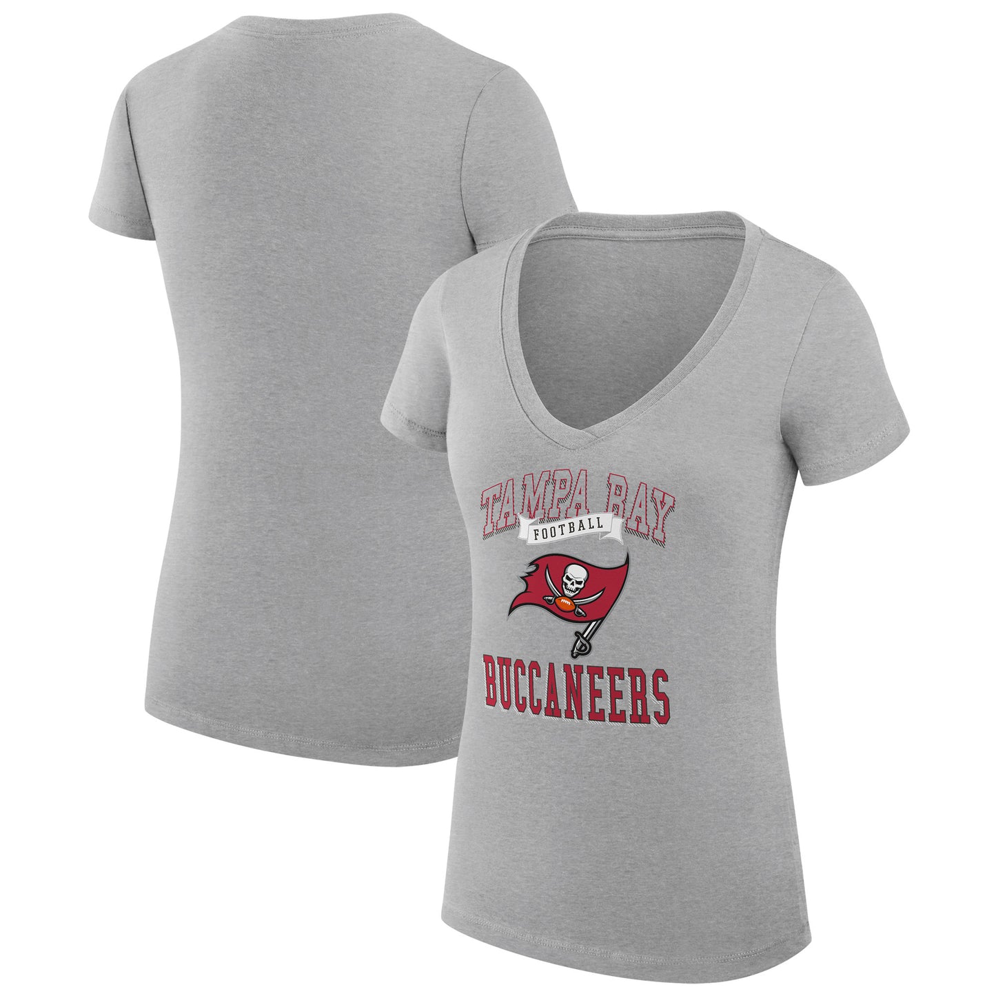 Women's G-III 4Her by Carl Banks Heather Gray Tampa Bay Buccaneers Team Logo Graphic Fitted V-Neck T-Shirt