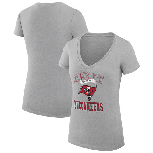 Women's G-III 4Her by Carl Banks Heather Gray Tampa Bay Buccaneers Team Logo Graphic Fitted V-Neck T-Shirt