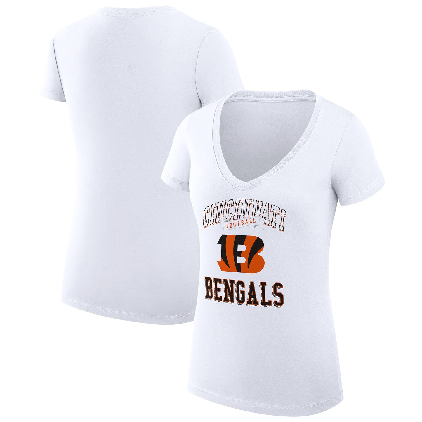 Women's G-III 4Her by Carl Banks White Cincinnati Bengals Team Logo Graphic Fitted V-Neck T-Shirt