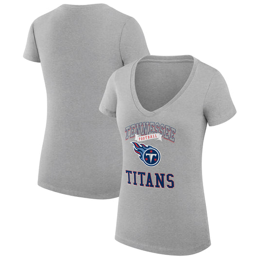 Women's G-III 4Her by Carl Banks Heather Gray Tennessee Titans Team Logo Graphic Fitted V-Neck T-Shirt