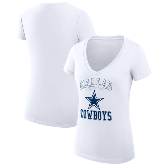 Women's G-III 4Her by Carl Banks White Dallas Cowboys Team Logo Graphic Fitted V-Neck T-Shirt