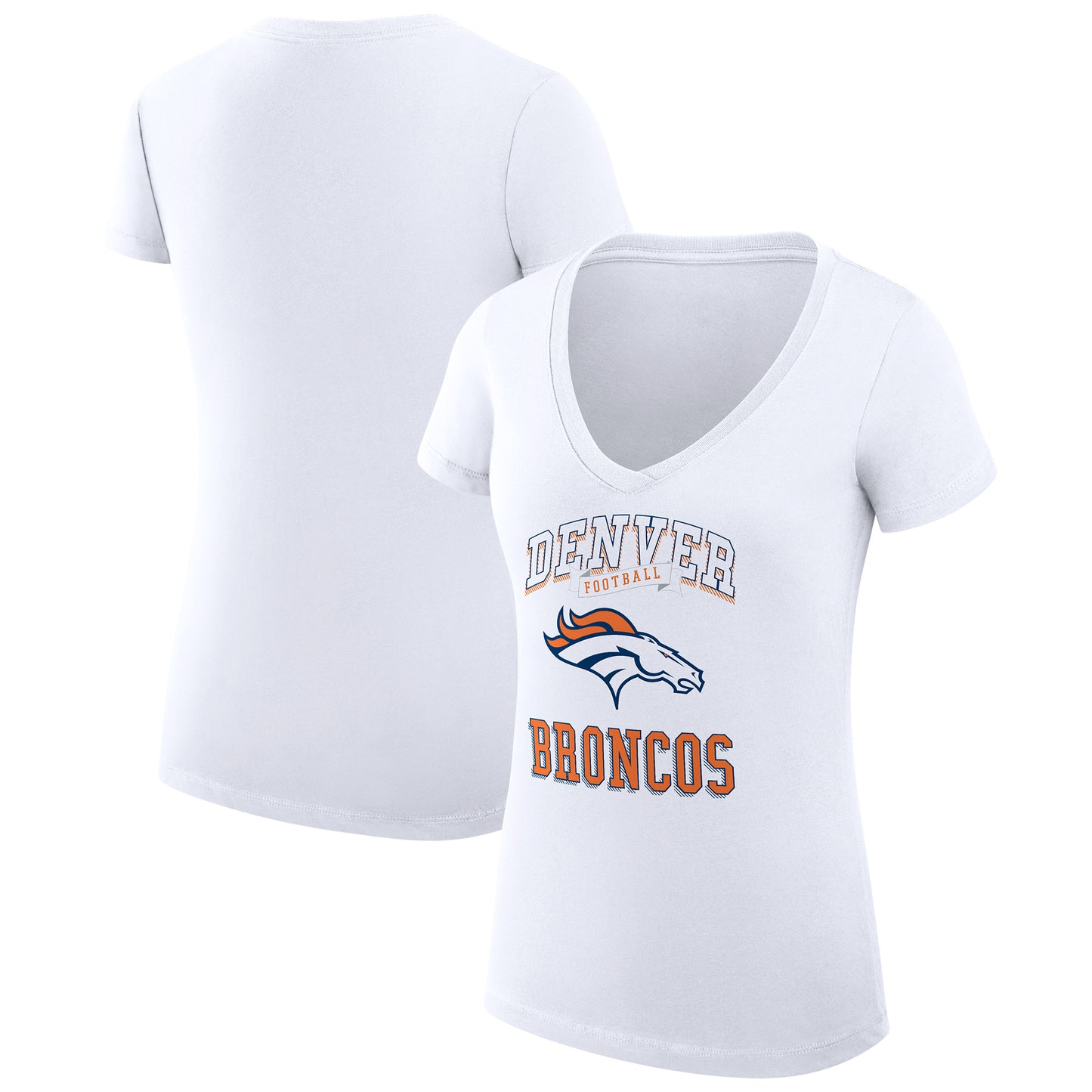 Women's G-III 4Her by Carl Banks White Denver Broncos Team Logo Graphic Fitted V-Neck T-Shirt