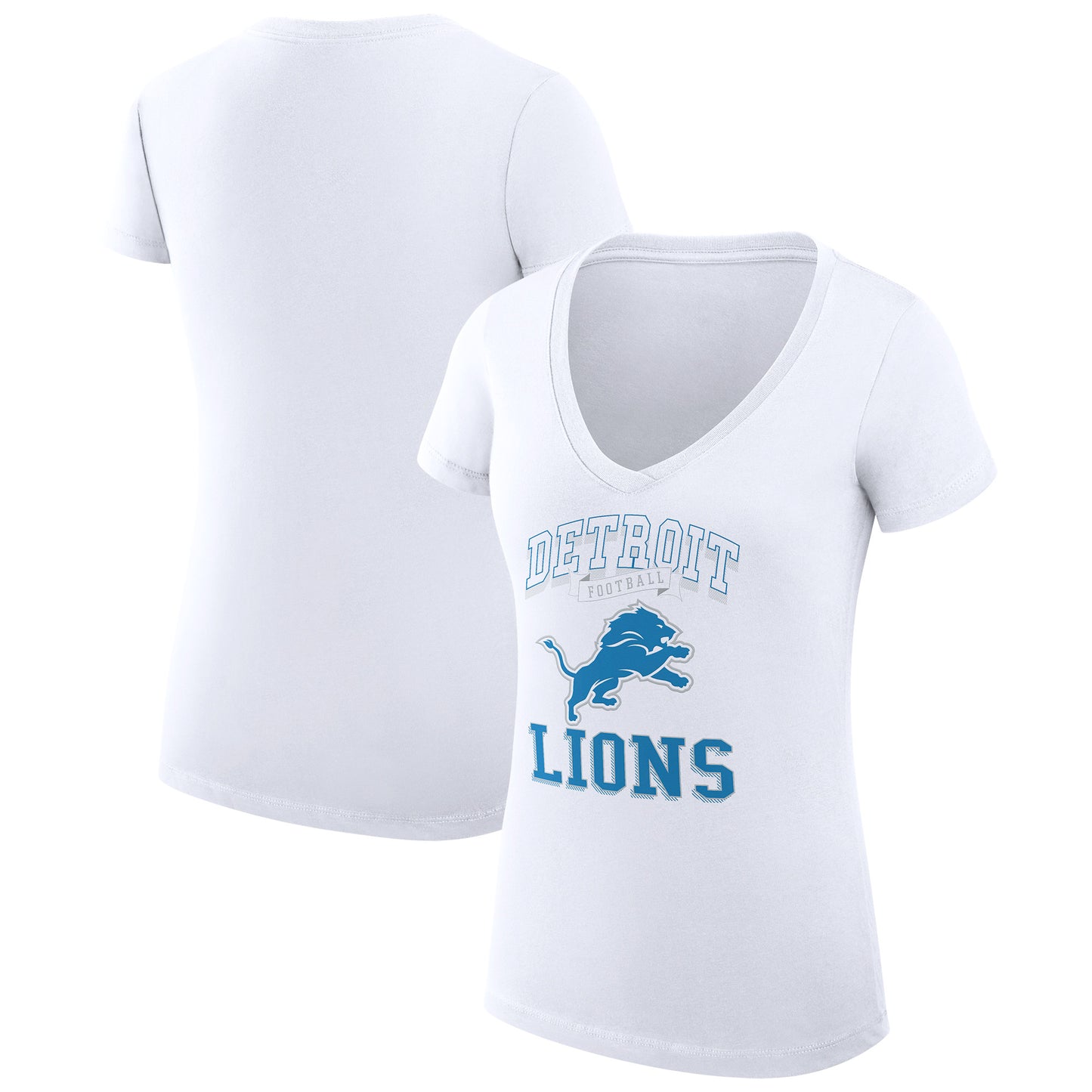 Women's G-III 4Her by Carl Banks White Detroit Lions Team Logo Graphic Fitted V-Neck T-Shirt