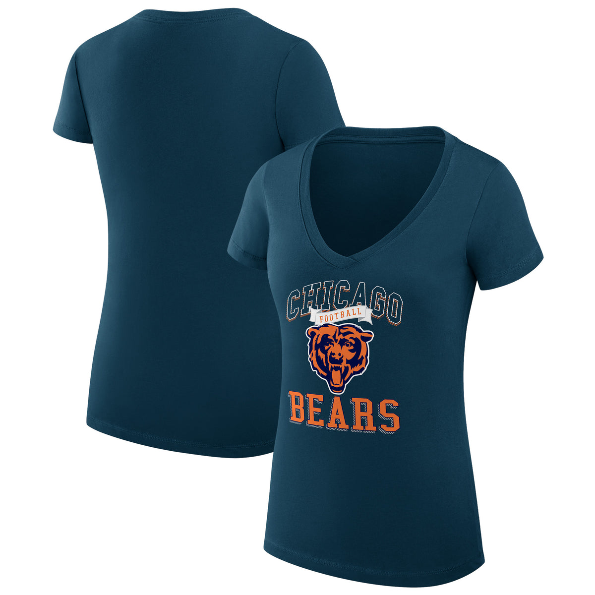 Women's G-III 4Her by Carl Banks Navy Chicago Bears Team Logo Graphic Fitted V-Neck T-Shirt