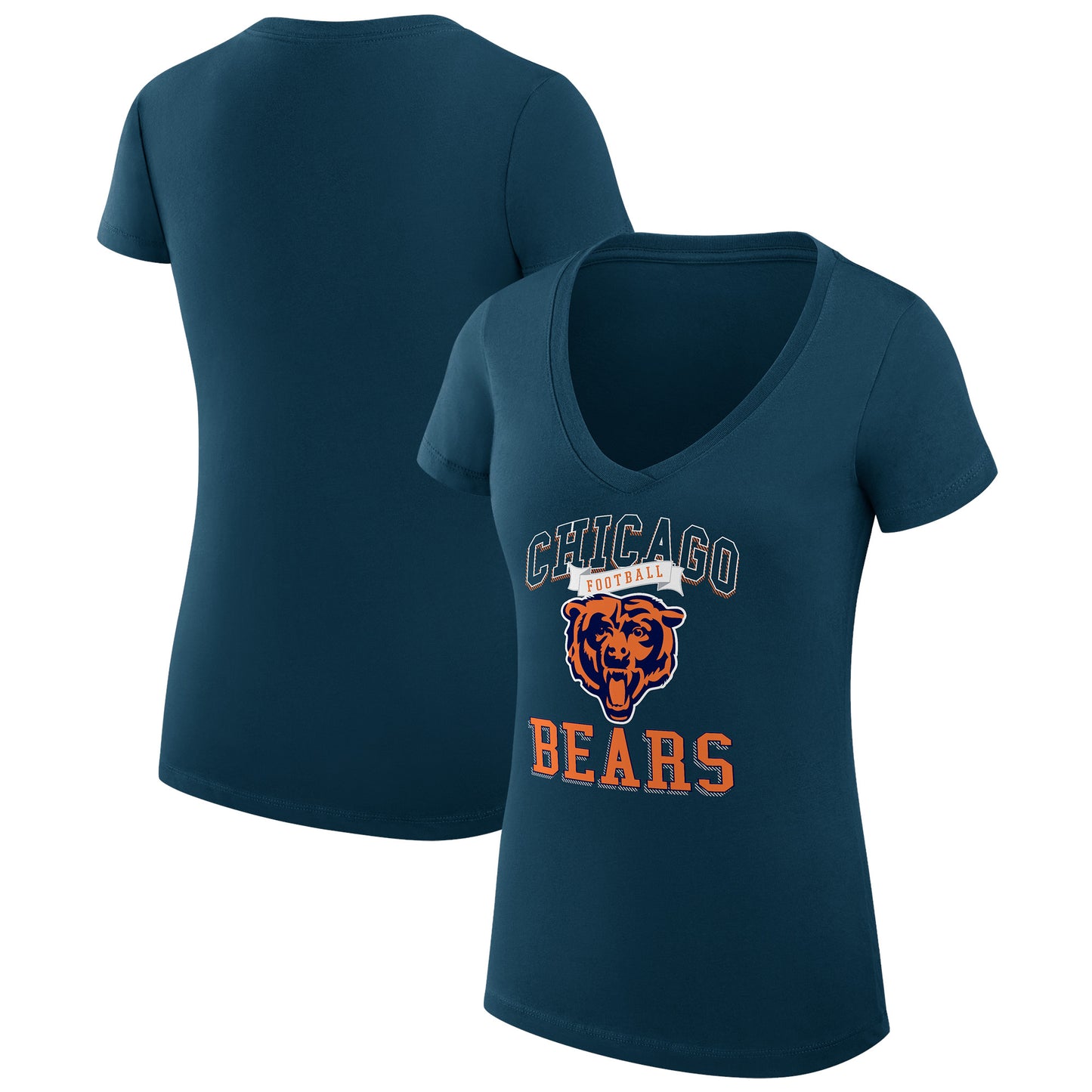 Women's G-III 4Her by Carl Banks Navy Chicago Bears Team Logo Graphic Fitted V-Neck T-Shirt
