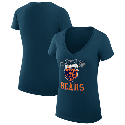 Women's G-III 4Her by Carl Banks Navy Chicago Bears Team Logo Graphic Fitted V-Neck T-Shirt