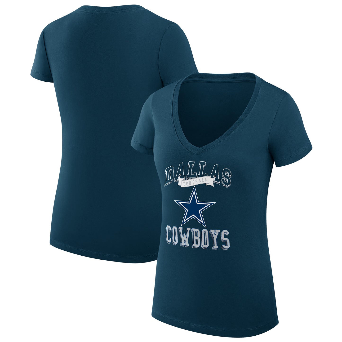 Women's G-III 4Her by Carl Banks Navy Dallas Cowboys Team Logo Graphic Fitted V-Neck T-Shirt