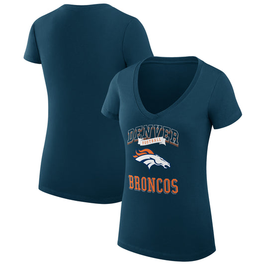 Women's G-III 4Her by Carl Banks Navy Denver Broncos Team Logo Graphic Fitted V-Neck T-Shirt