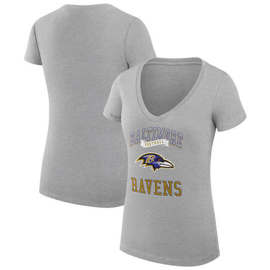 Women's G-III 4Her by Carl Banks Heather Gray Baltimore Ravens Team Logo Graphic Fitted V-Neck T-Shirt