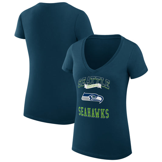 Women's G-III 4Her by Carl Banks College Navy Seattle Seahawks Team Logo Graphic Fitted V-Neck T-Shirt