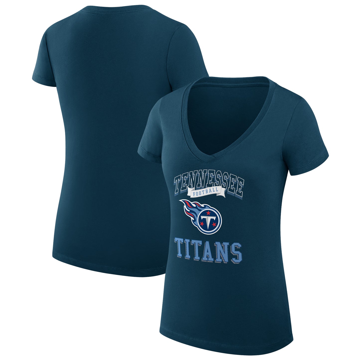 Women's G-III 4Her by Carl Banks Navy Tennessee Titans Team Logo Graphic Fitted V-Neck T-Shirt