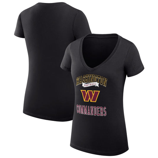 Women's G-III 4Her by Carl Banks Black Washington Commanders Team Logo Graphic Fitted V-Neck T-Shirt