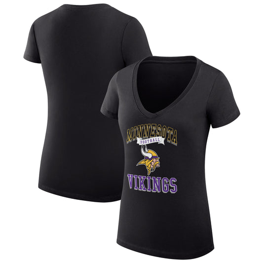 Women's G-III 4Her by Carl Banks Black Minnesota Vikings Team Logo Graphic Fitted V-Neck T-Shirt