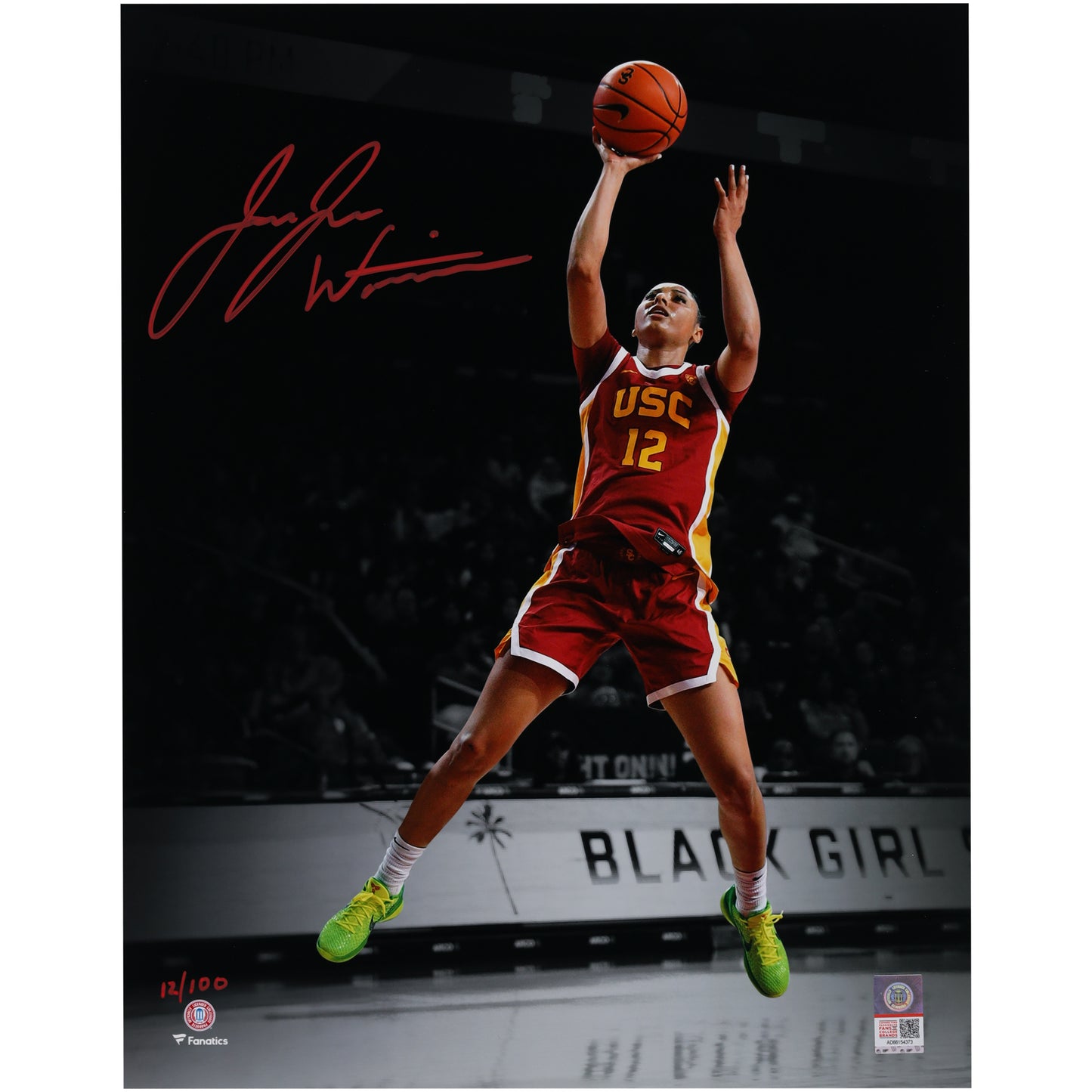 JuJu Watkins USC Trojans Autographed 11" x 14" Jump Shot Spotlight Photograph - Signed in Red Ink - Limited Edition #12/100