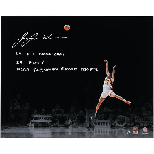 JuJu Watkins USC Trojans Autographed 16" x 20" Dribbling Spotlight Photograph with Multiple Inscriptions - Signed in White Ink - Limited Edition #1/1