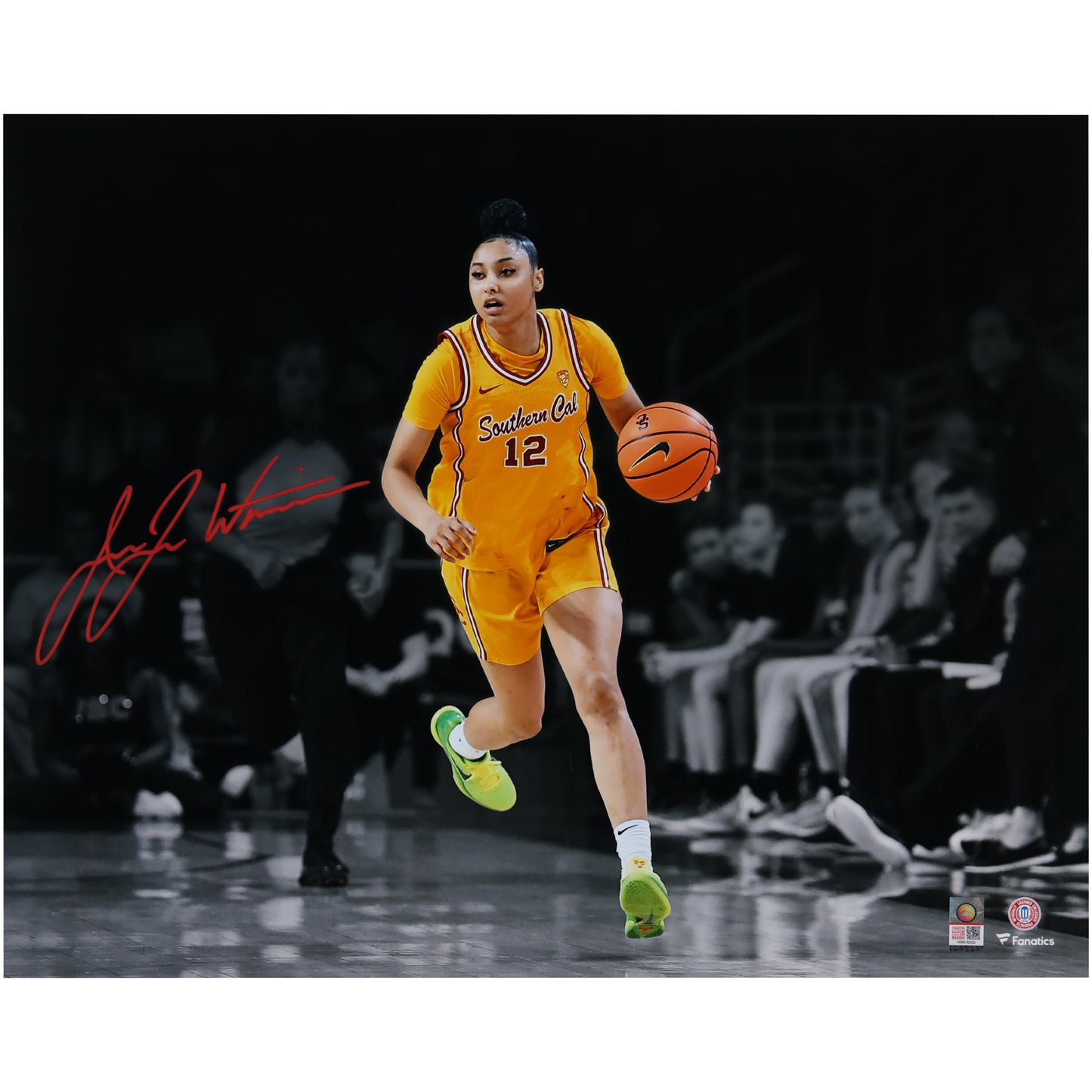 JuJu Watkins USC Trojans Autographed 16" x 20" Dribbling Spotlight Photograph - Signed in Red Ink