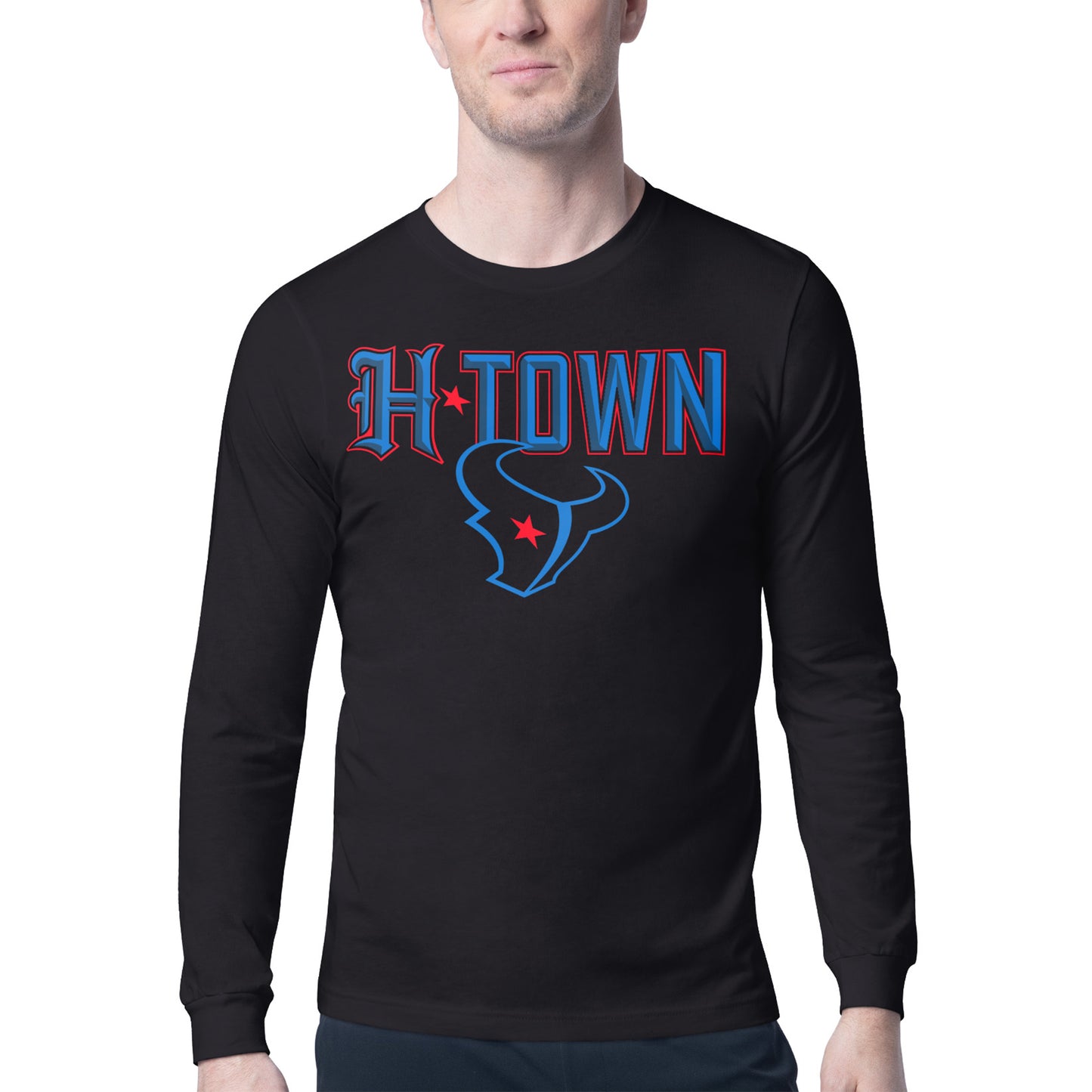 Men's Starter Black Houston Texans H-Town Graphic Long Sleeve T-Shirt