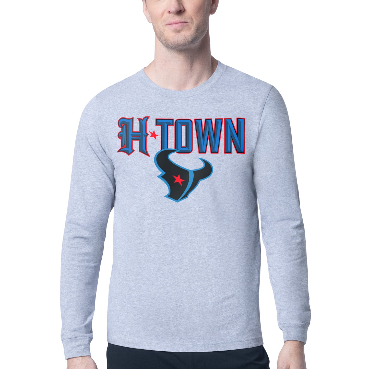 Men's Starter Heather Gray Houston Texans H-Town Graphic Long Sleeve T-Shirt