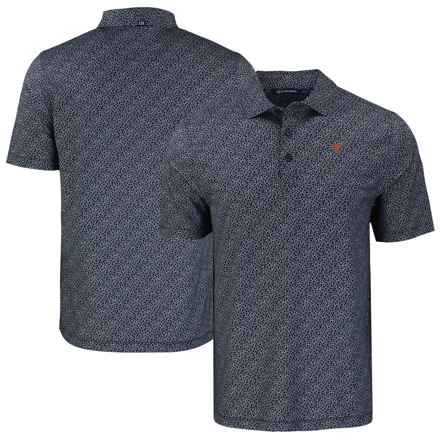 Men's Cutter & Buck Black Texas Longhorns Pike Eco Pebble Print Stretch Recycled Polo