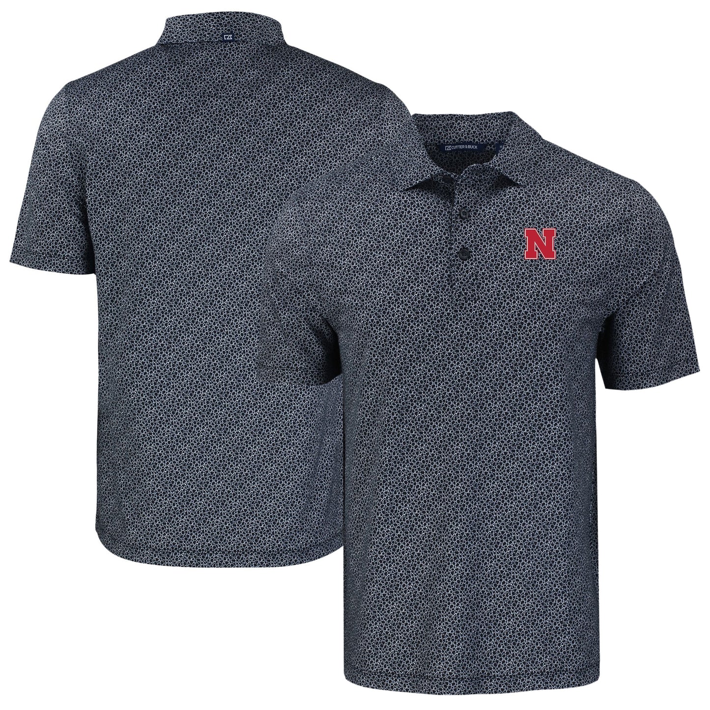 Men's Cutter & Buck Black Nebraska Huskers Pike Eco Pebble Print Stretch Recycled Polo