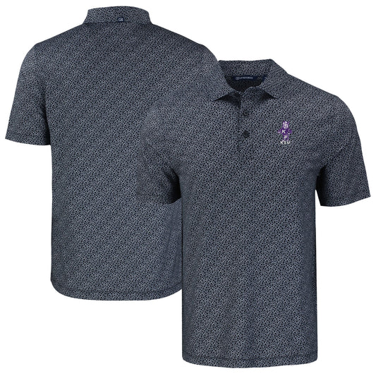 Men's Cutter & Buck Black Kansas State Wildcats Pike Eco Pebble Print Stretch Recycled Polo