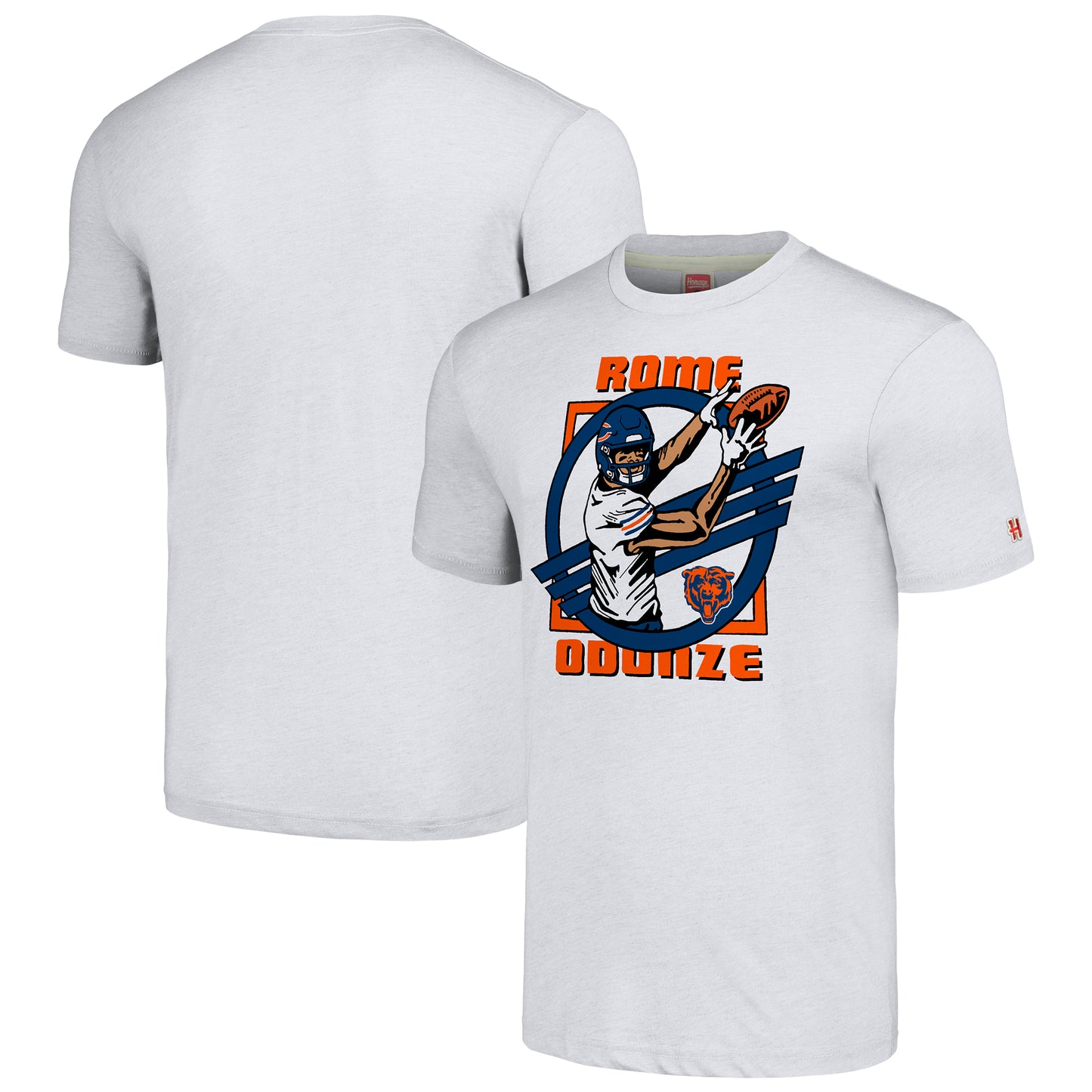 Men's Homage Rome Odunze Ash Chicago Bears Caricature Player Tri-Blend T-Shirt