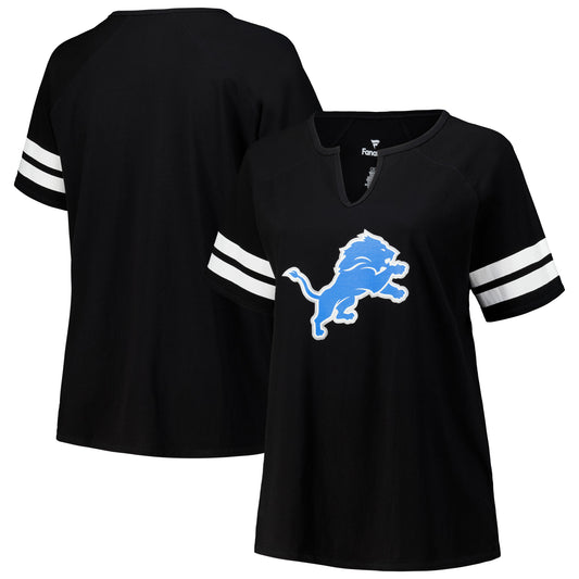Women's Fanatics Black Detroit Lions Plus Size Raglan Notch Neck T-Shirt