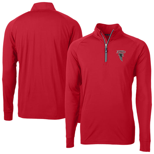 Men's Cutter & Buck Cardinal Atlanta Falcons  Adapt Eco Knit Stretch Recycled Raglan Quarter-Zip DryTec Top