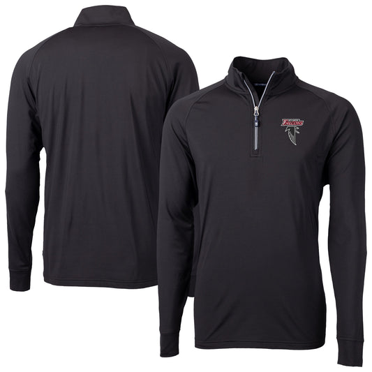 Men's Cutter & Buck Black Atlanta Falcons  Adapt Eco Knit Stretch Recycled Raglan Quarter-Zip DryTec Top