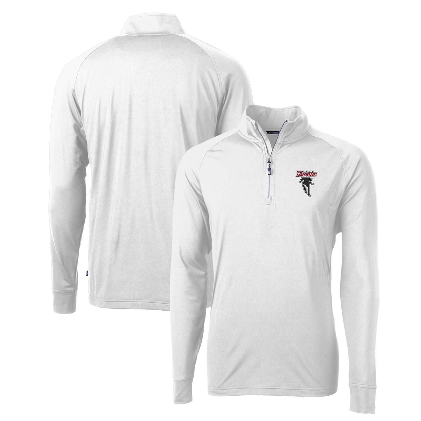 Men's Cutter & Buck White Atlanta Falcons  Adapt Eco Knit Stretch Recycled Raglan Quarter-Zip DryTec Top