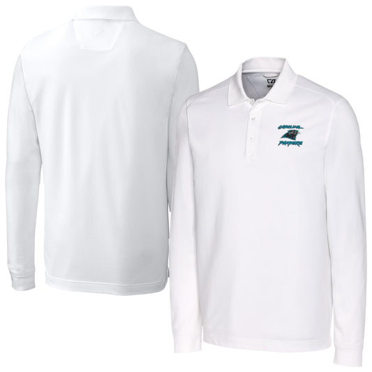 Men's Cutter & Buck  White Carolina Panthers Advantage Tri-Blend Pique Long Sleeve Polo