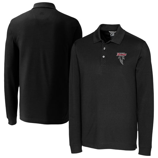 Men's Cutter & Buck  Black Atlanta Falcons Advantage Tri-Blend Pique Long Sleeve Polo