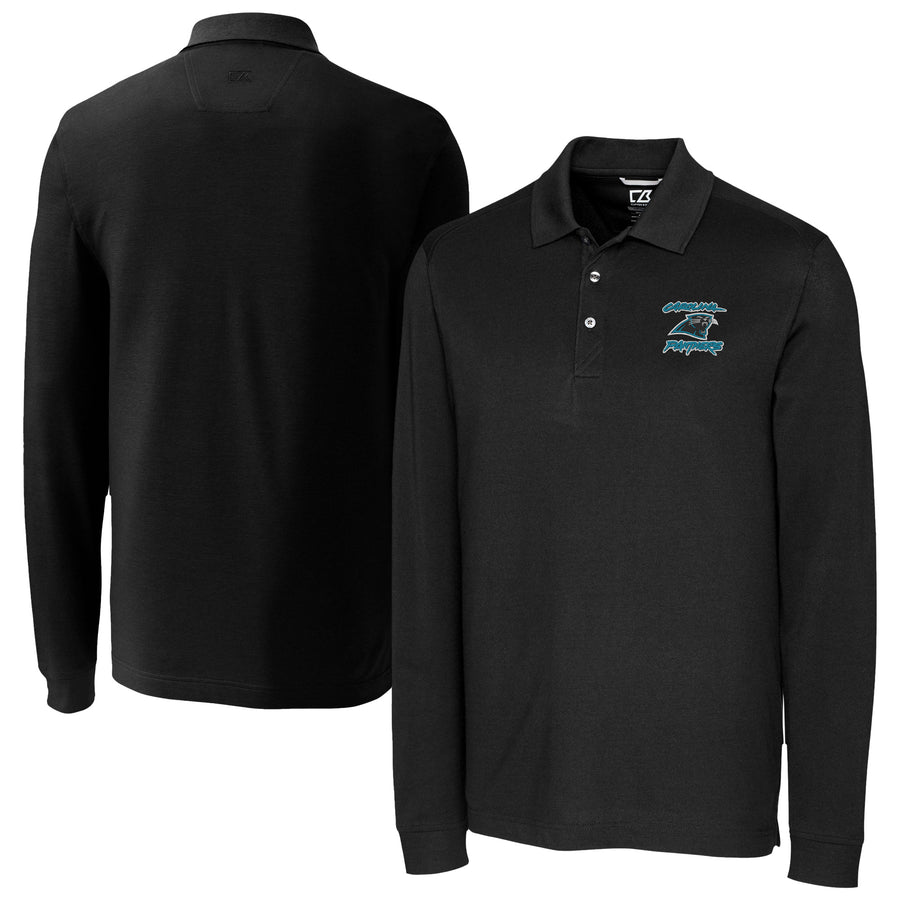 Men's Cutter & Buck  Black Carolina Panthers Advantage Tri-Blend Pique Long Sleeve Polo