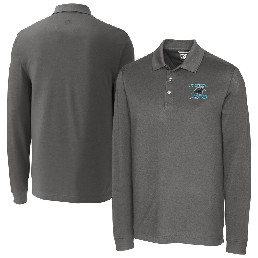 Men's Cutter & Buck  Gray Carolina Panthers Advantage Tri-Blend Pique Long Sleeve Polo