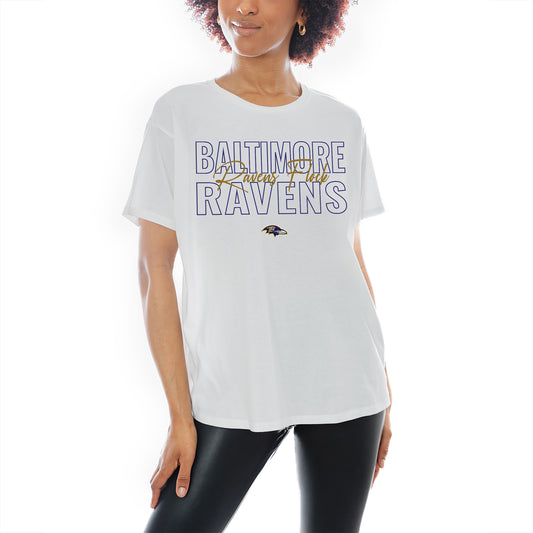 Women's Gameday Couture White Baltimore Ravens No Limits Flowy T-Shirt