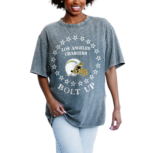 Women's Gameday Couture Gray Los Angeles Chargers On Point Oversized Slogan T-Shirt