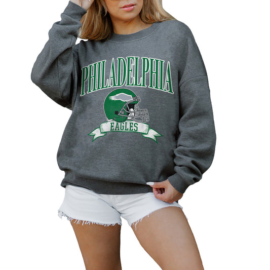 Women's Gameday Couture Charcoal Philadelphia Eagles Seal The Deal Premium Fleece Drop Shoulder Pullover Sweatshirt