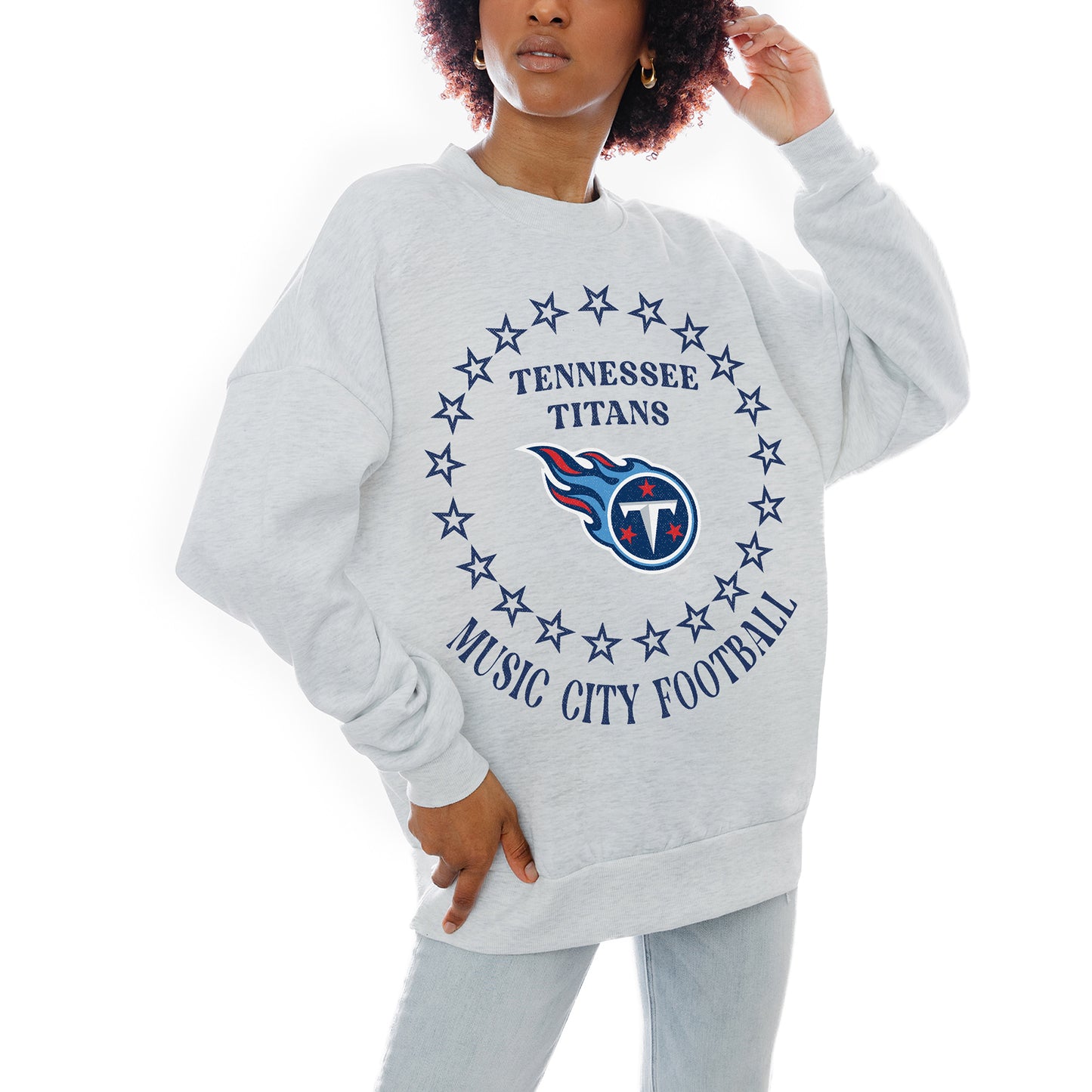 Women's Gameday Couture Oatmeal Tennessee Titans Superstar Premium Fleece Drop Shoulder Pullover Sweatshirt