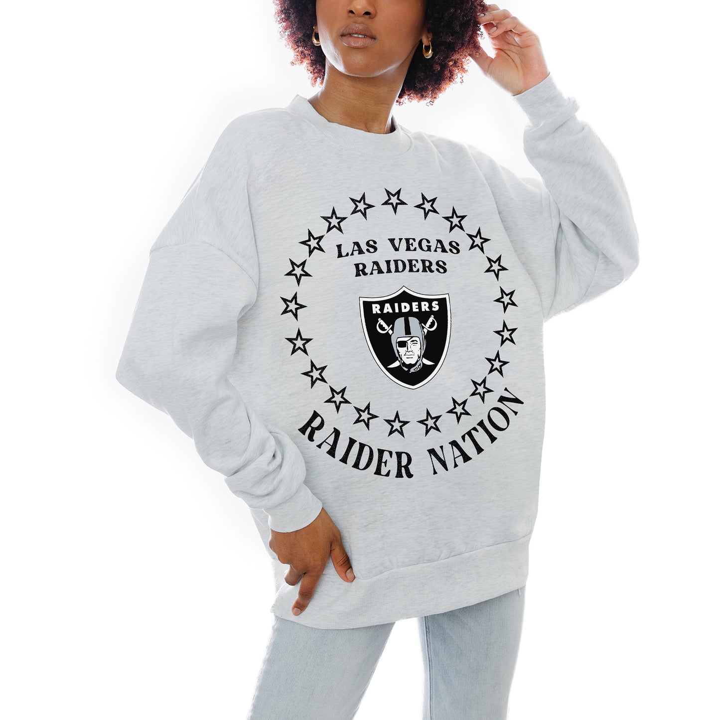 Women's Gameday Couture Oatmeal Las Vegas Raiders Superstar Premium Fleece Drop Shoulder Pullover Sweatshirt