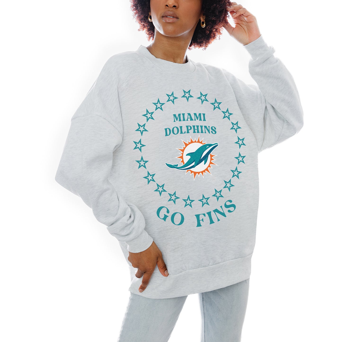 Women's Gameday Couture Oatmeal Miami Dolphins Superstar Premium Fleece Drop Shoulder Pullover Sweatshirt