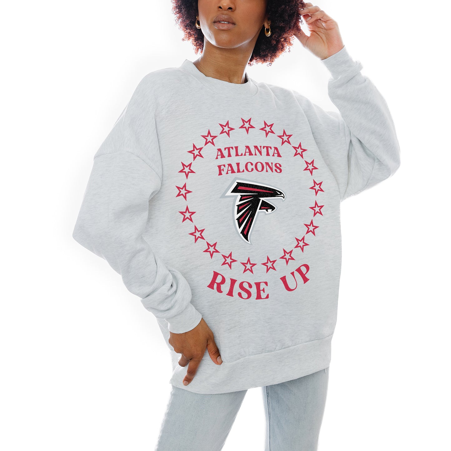 Women's Gameday Couture Oatmeal Atlanta Falcons Superstar Premium Fleece Drop Shoulder Pullover Sweatshirt