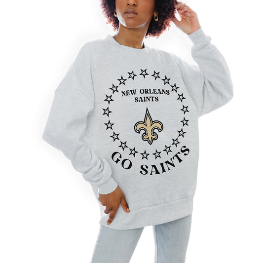 Women's Gameday Couture Oatmeal New Orleans Saints Superstar Premium Fleece Drop Shoulder Pullover Sweatshirt