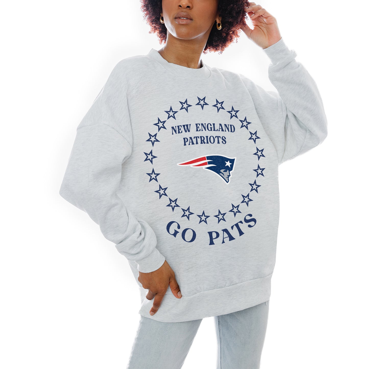 Women's Gameday Couture Oatmeal New England Patriots Superstar Premium Fleece Drop Shoulder Pullover Sweatshirt