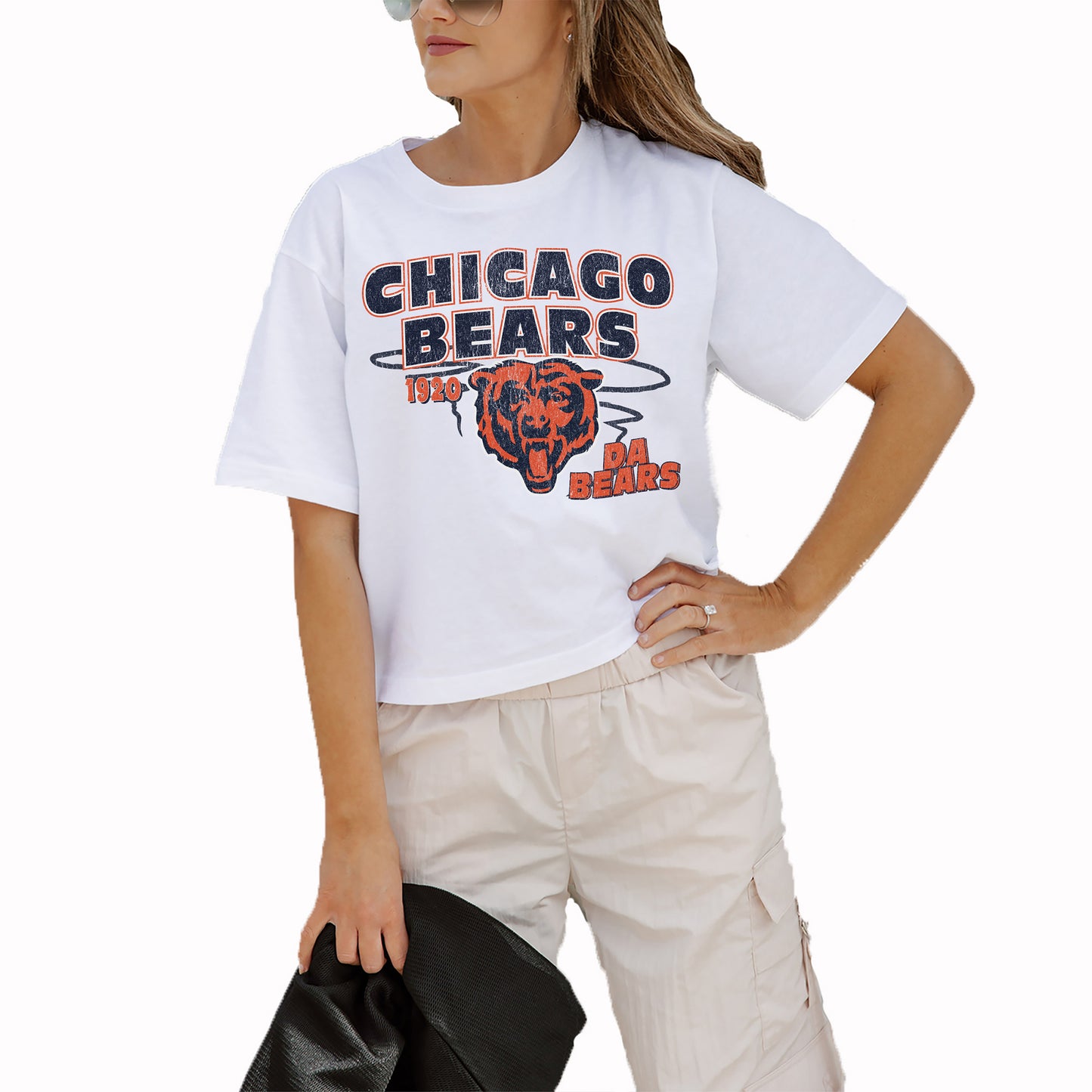 Women's Gameday Couture White Chicago Bears Gameday Goals Boxy Fit Cropped T-Shirt