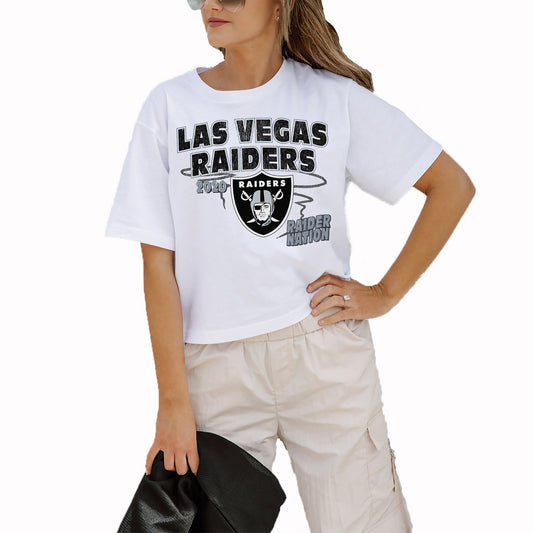 Women's Gameday Couture White Las Vegas Raiders Gameday Goals Boxy Fit Cropped T-Shirt