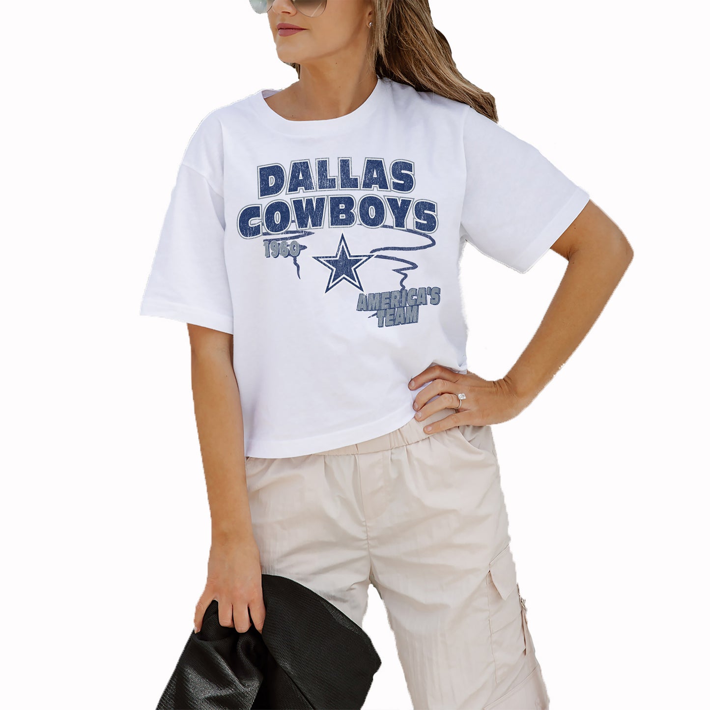 Women's Gameday Couture White Dallas Cowboys Gameday Goals Boxy Fit Cropped T-Shirt