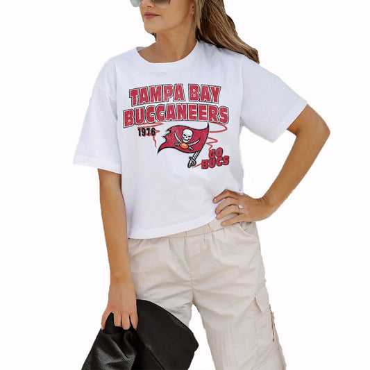 Women's Gameday Couture White Tampa Bay Buccaneers Gameday Goals Boxy Fit Cropped T-Shirt