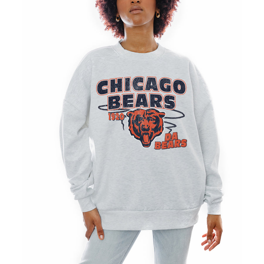 Women's Gameday Couture Ash Chicago Bears Gridiron Goals Premium Drop Shoulder Pullover Sweatshirt