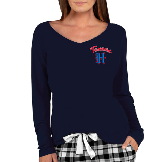 Women's Concepts Sport Navy Houston Texans Marathon Long Sleeve V-Neck T-Shirt